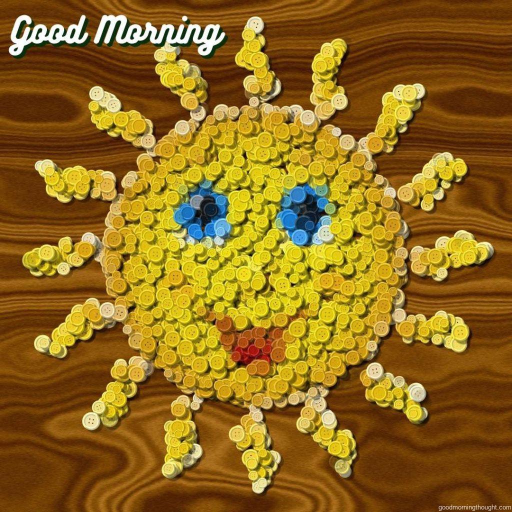 Happy Sun Sewing Buttons image generated background, _Good Morning_ text