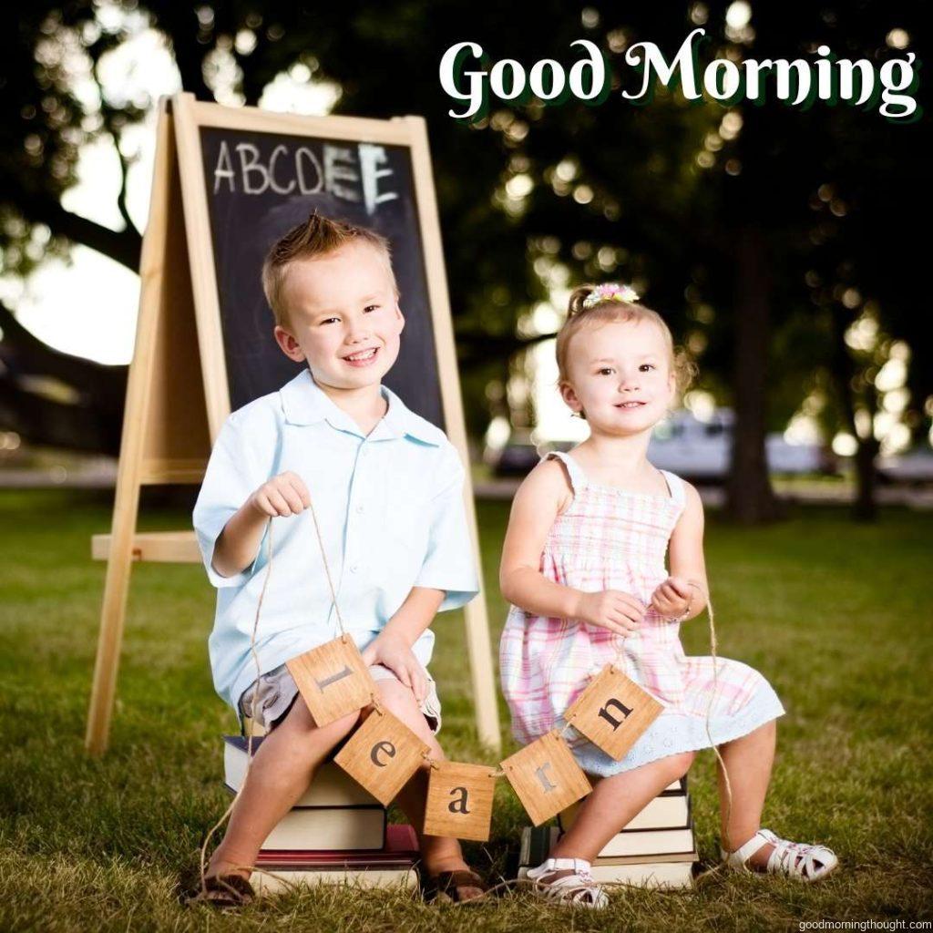 Happy children learning in an outdoor setting, Happy Good Morning Images