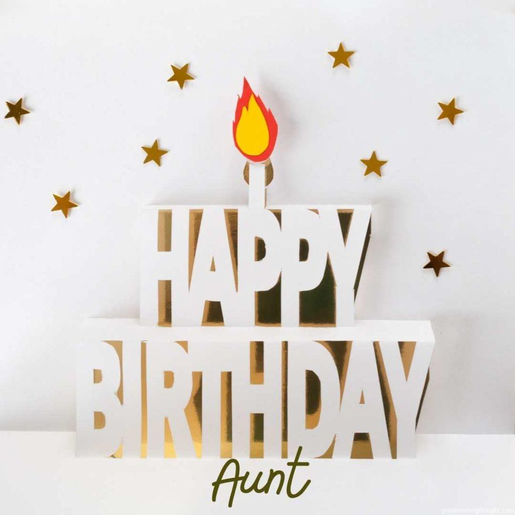 Illustration of glossy gold, colourful balloons, and white paper on a pastel-coloured background; 3D rendering of realistic balloons, Happy Birthday Aunt Images