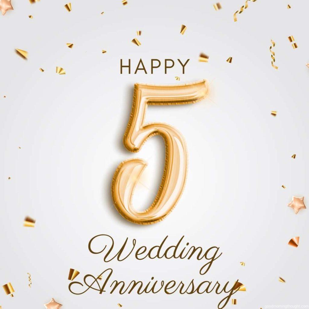 Light party holiday background with golden confetti. Vector Illustration_ Happy 5th Wedding Anniversary Image