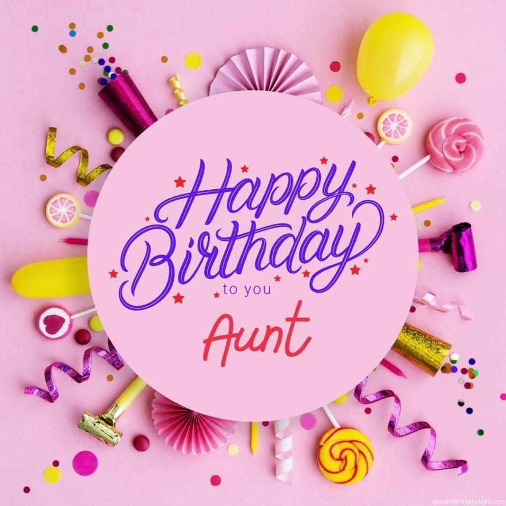 Pink Birthday Flat Lay Background on which Happy Birthday Aunt text