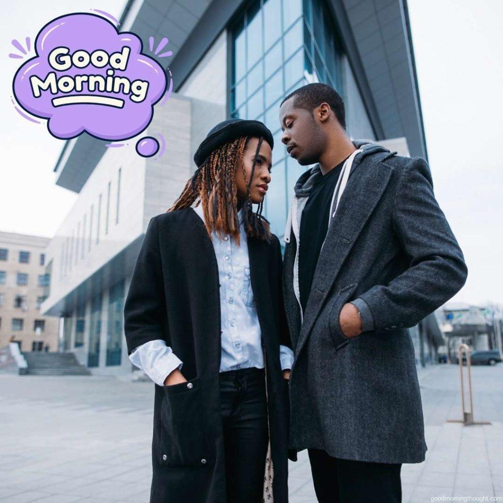 Stylish pedestrian couple African American youth from an urban background Young fashionable models, beauty concepts, African American Good Morning Images