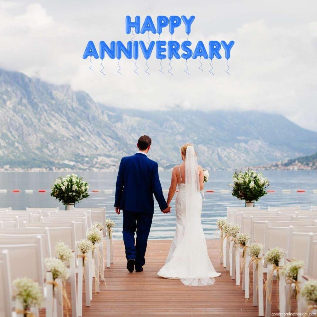 couple celebrating their Happy Wedding Anniversary. Mountains and sea views in Montenegro's Picturesque wedding location